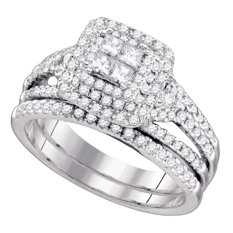 14kt White Gold Womens Princess Diamond Bridal Wedding Engagement Ring Band Set 1.00 Cttw