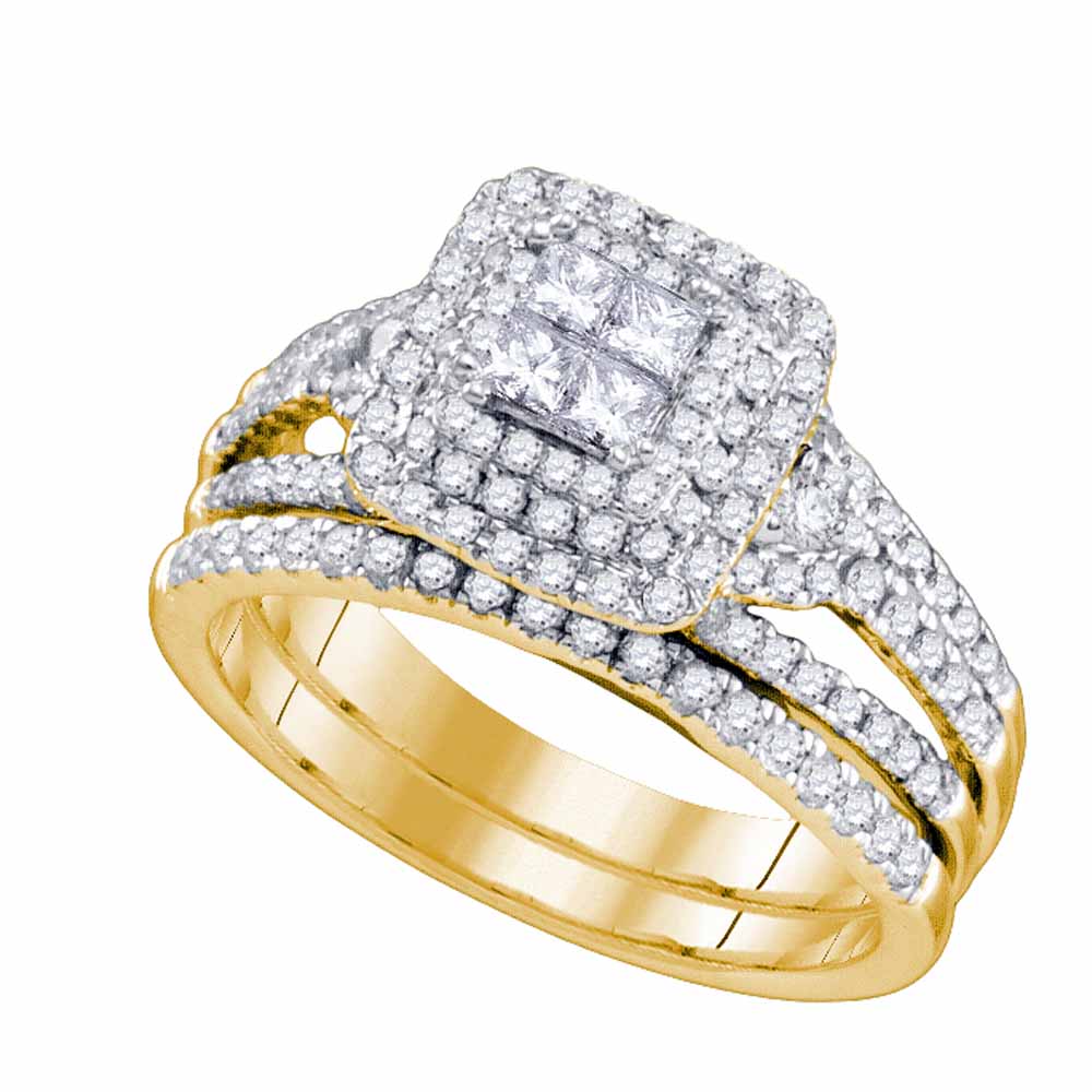 14kt Yellow Gold Womens Princess Diamond Bridal Wedding Engagement Ring Band Set 1.00 Cttw