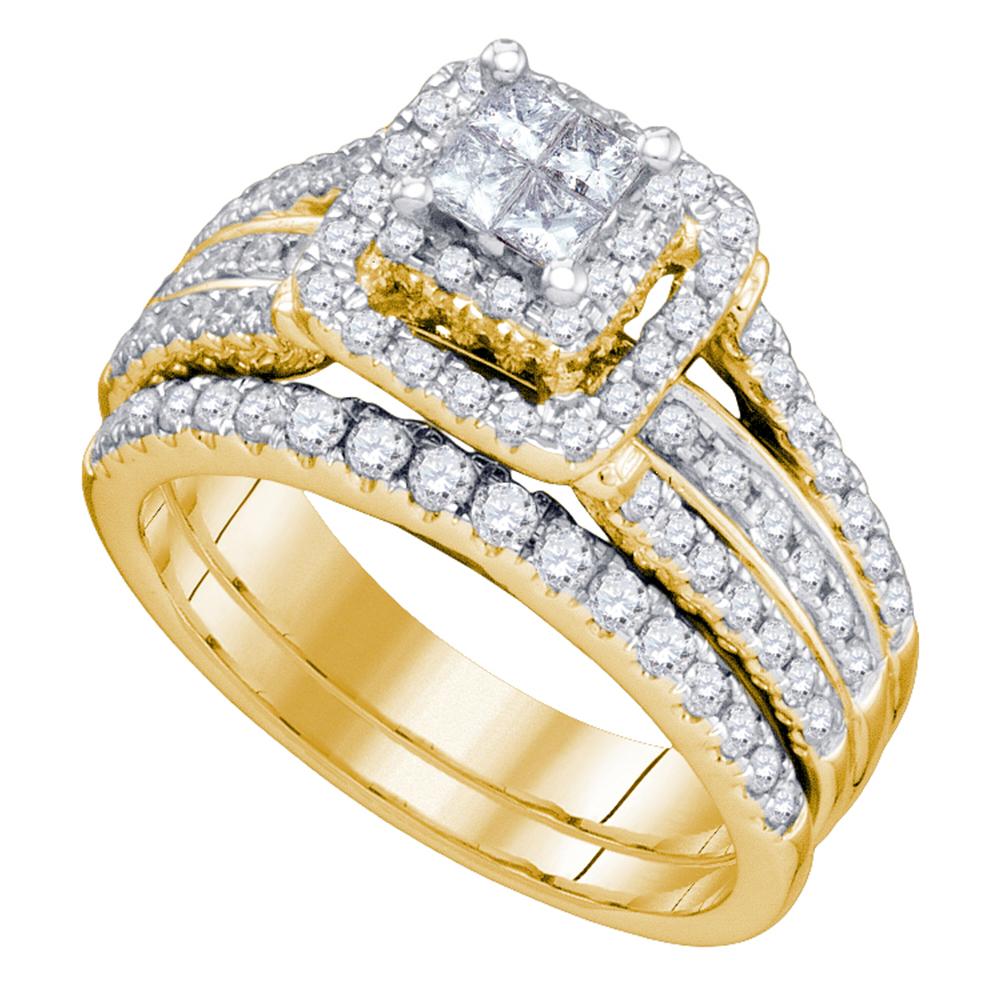 14kt Yellow Gold Womens Princess Diamond Elevated Bridal Wedding Engagement Ring Band Set 1-1/5 Cttw