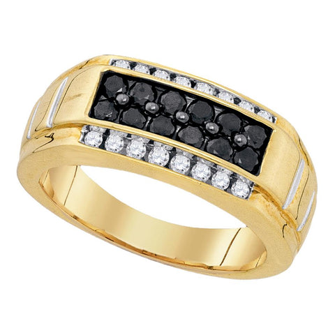 Yellow-tone Sterling Silver Mens Round Black Color Enhanced Diamond Rectangle Band Ring 1.00 Cttw