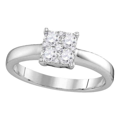 18kt White Gold Womens Round Diamond Cluster Bridal Wedding Engagement Ring 3/8 Cttw