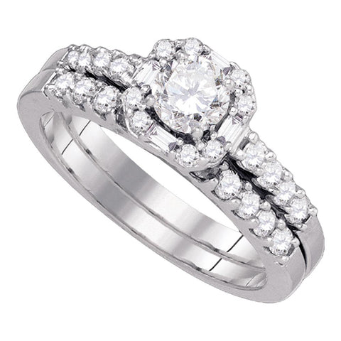 14kt White Gold Womens Round Diamond Bridal Wedding Engagement Ring Band Set 1.00 Cttw