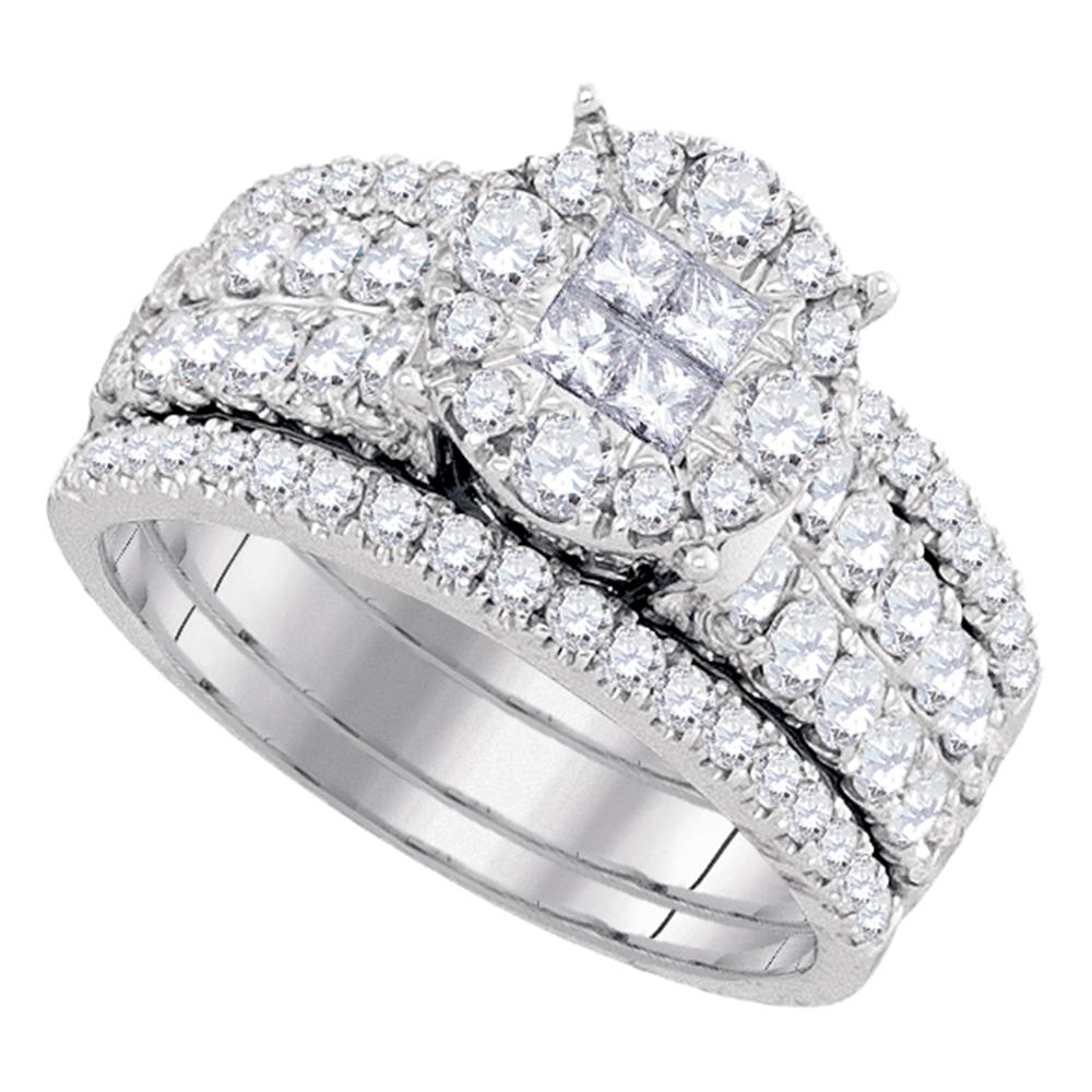 14kt White Gold Womens Princess Round Diamond Soleil Bridal Wedding Engagement Ring Band Set 1-3/4 Cttw