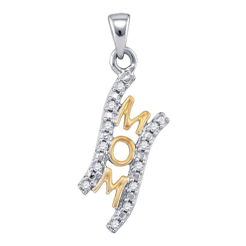 Sterling Silver Womens Round Diamond 2-tone Mom Mother Pendant 1/10 Cttw