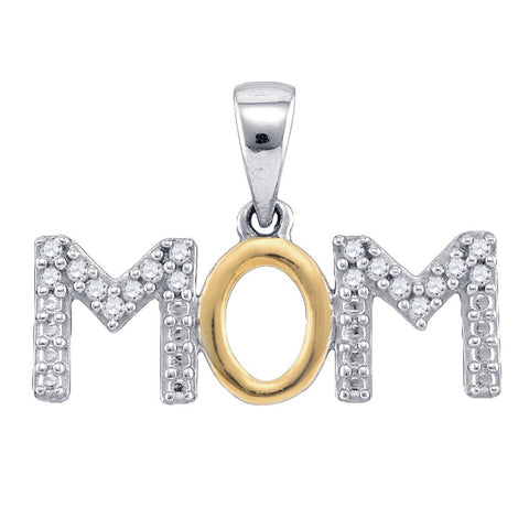 Sterling Silver "MOM" Word Charm Pendant with Diamonds, 1/10 Cttw