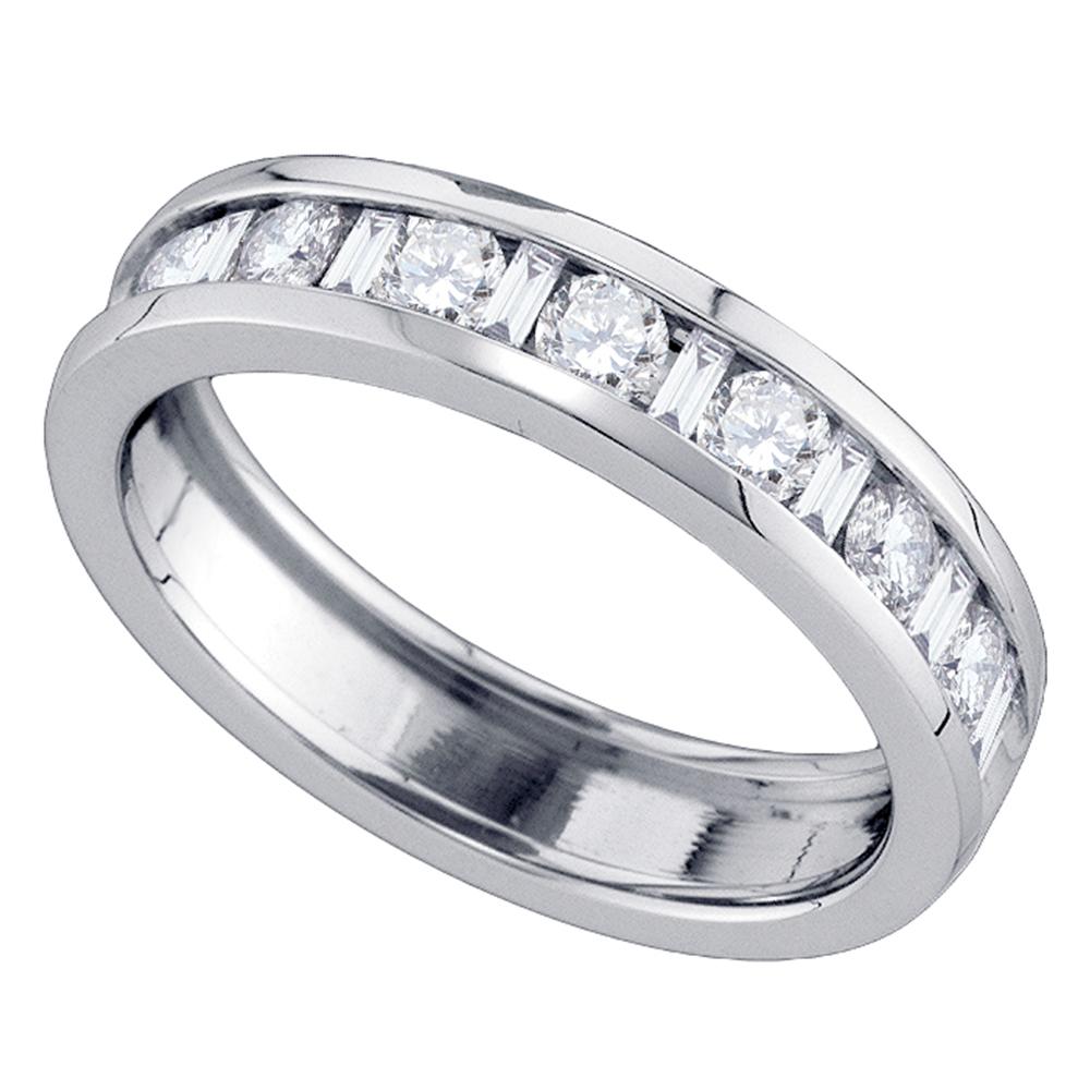 14kt White Gold Womens Alternating Round Baguette Diamond Single Row Wedding Band 1.00 Cttw