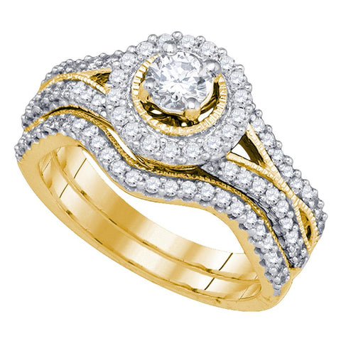 14kt Yellow Gold Womens Round Diamond Bridal Wedding Engagement Ring Band Set 1.00 Cttw