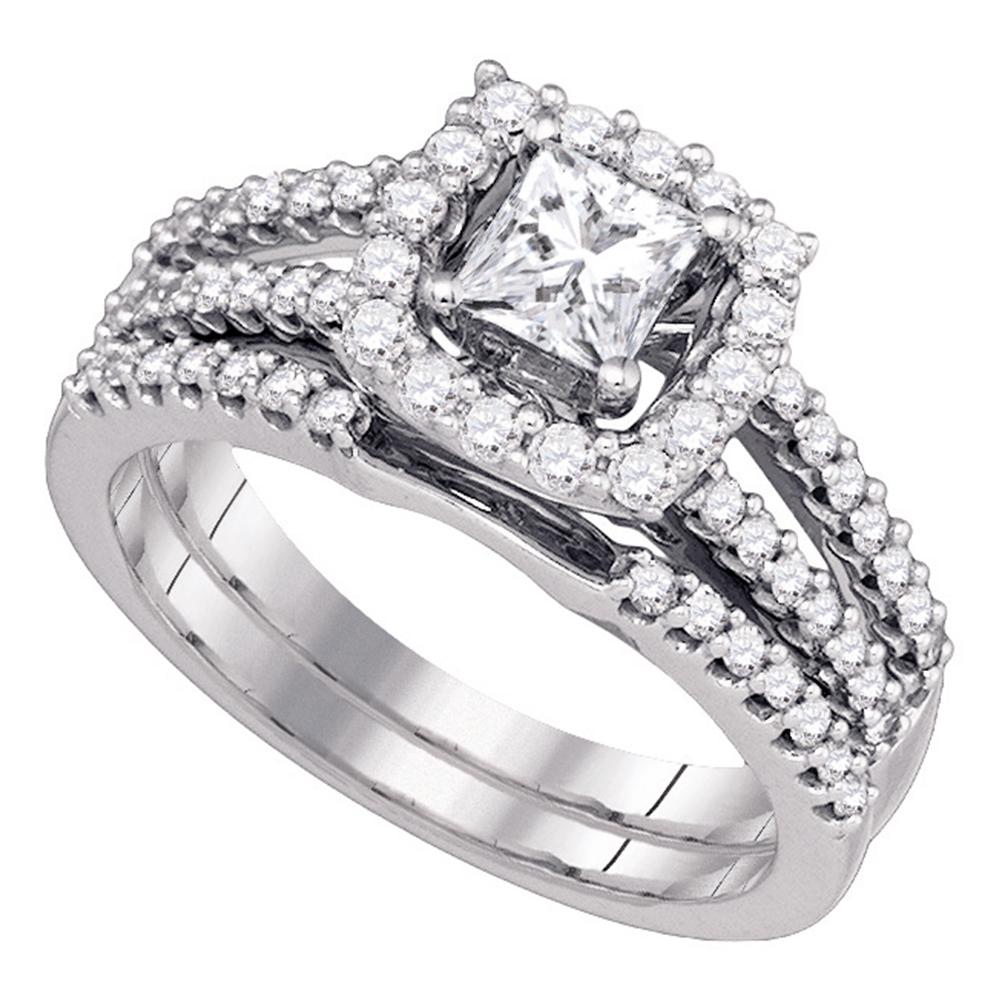 14k White Gold Womens Princess Diamond Bridal Wedding Engagement Ring Band Set 1 Cttw