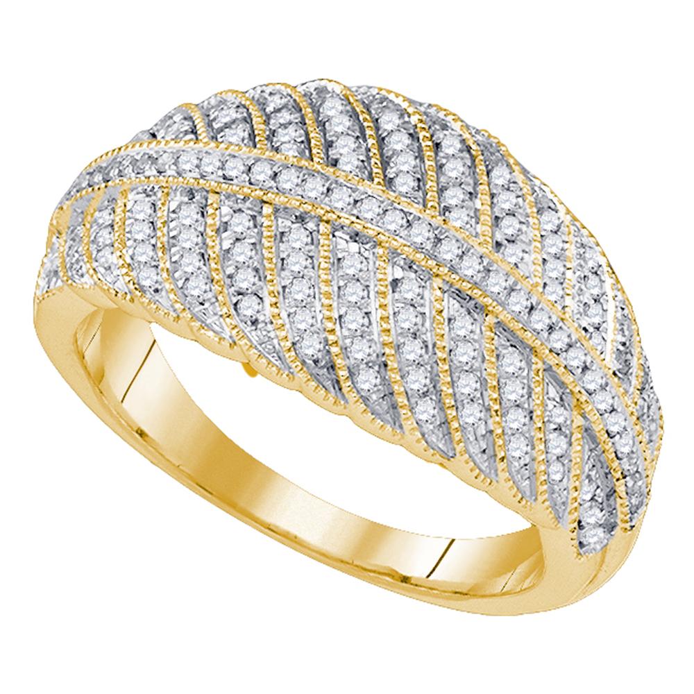 10kt Yellow Gold Womens Round Diamond Milgrain Striped Band Ring 3/8 Cttw