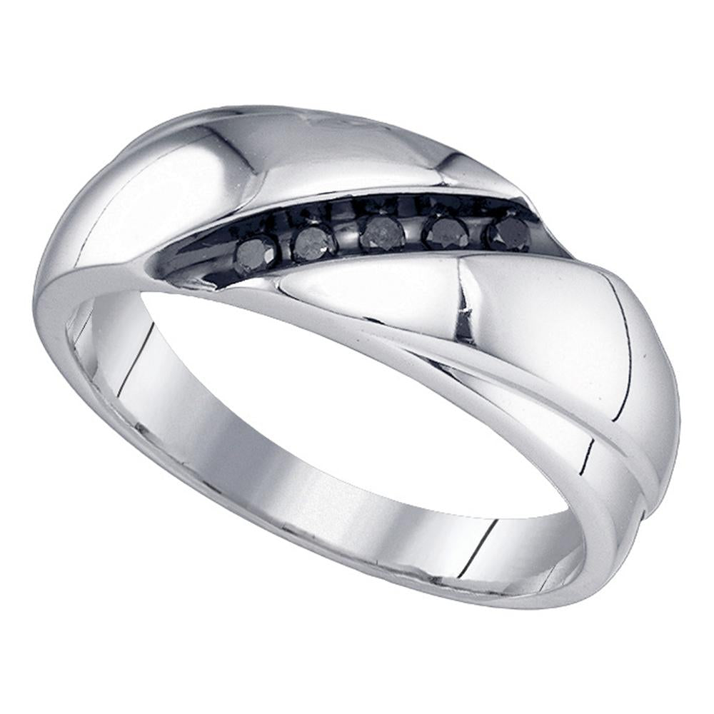 Men's Black Diamond Wedding Band Diagonal Channel-Set Ring