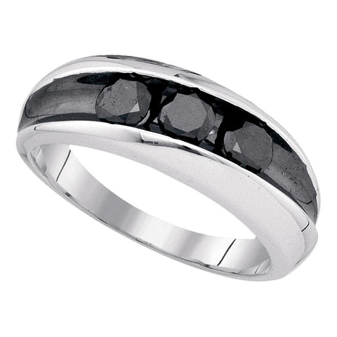 Sterling Silver Mens Round Black Color Enhanced Diamond 3-stone Band Ring 1.00 Cttw