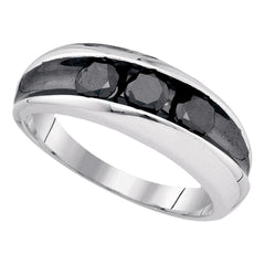 sterling silver mens round black color enhanced diamond 3 stone band ring 1.00 cttw81568