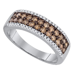 14kt white gold womens round cognac brown color enhanced diamond 2 row band ring 3/4 cttw81633