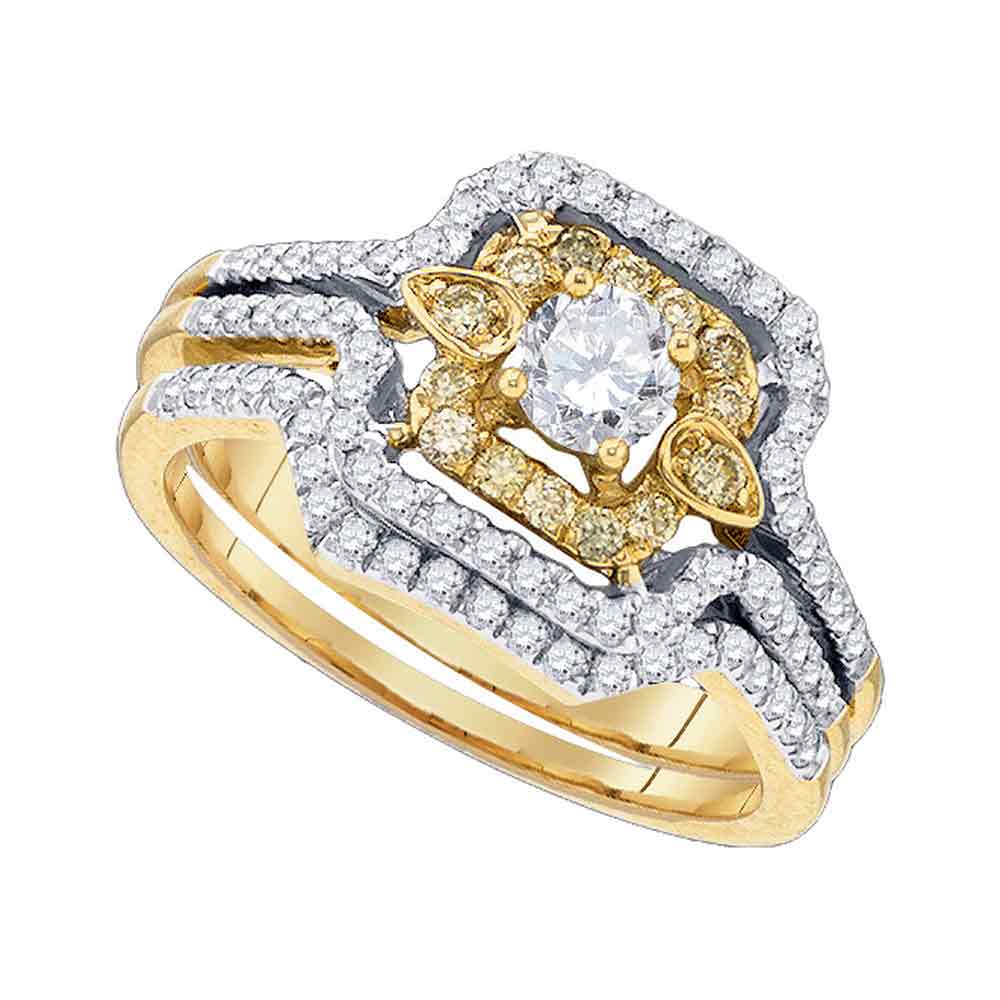 14kt Yellow Gold Womens Yellow Diamond Round Bridal Wedding Engagement Ring Band Set 3/4 Cttw