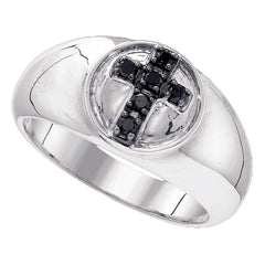 sterling silver black color enhanced diamond cross christian fashion band ring 1/4 cttw83591