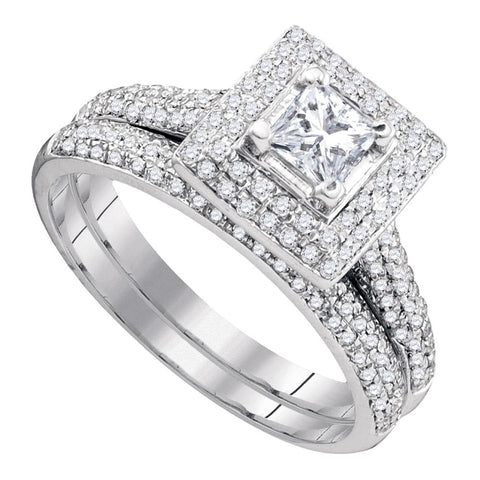 14kt White Gold Womens Diamond Princess Bridal Wedding Engagement Ring Band Set 1/3 Cttw