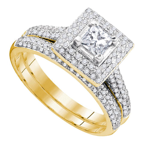 14kt Yellow Gold Womens Diamond Princess Halo Bridal Wedding Engagement Ring Band Set 1/3 Cttw