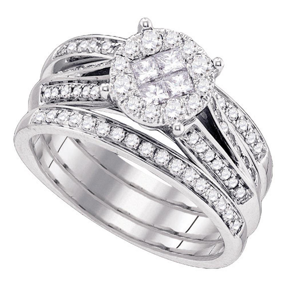 14kt White Gold Womens Princess Diamond Soleil 3-Piece Bridal Wedding Engagement Ring Band Set 1.00 Cttw