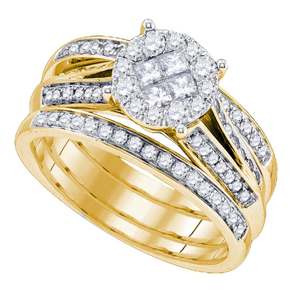 14kt Yellow Gold Womens Princess Diamond Soleil 3-Piece  Bridal Wedding Engagement Ring Band Set 1.00 Cttw