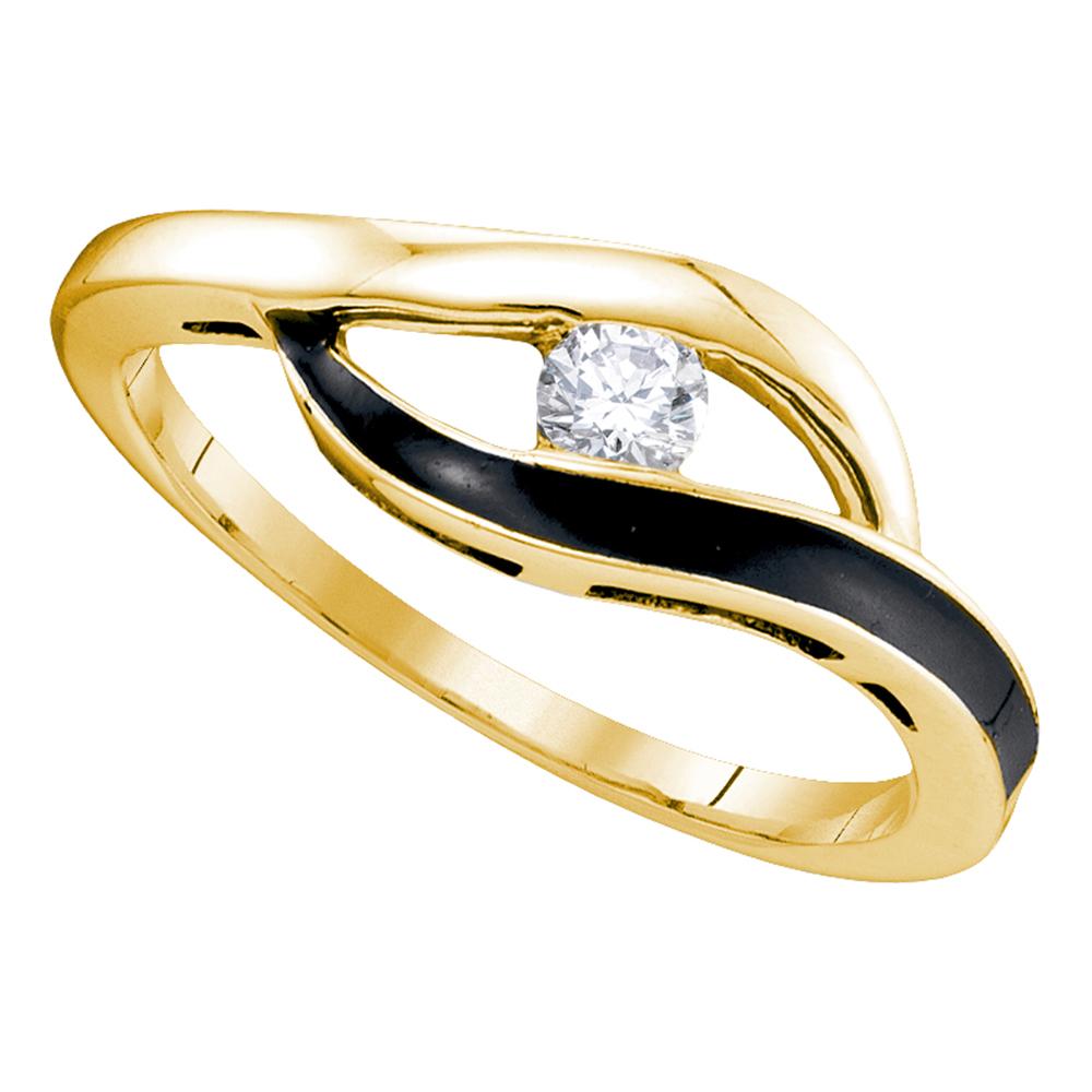 10kt Yellow Gold Womens Round Diamond Solitaire Black-tone Promise Bridal Ring 1/8 Cttw