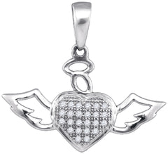 10kt White Gold Womens Round Diamond Heart Love Angel Pendant 1/10 Cttw