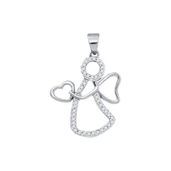 10kt White Gold Womens Round Diamond Guardian Angel Heart Pendant 1/8 Cttw