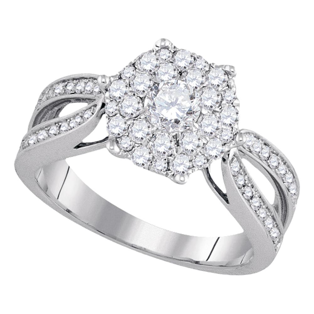 14k White Gold Flower Cluster Diamond Womens Bridal Wedding Engagement Ring .98 Cttw