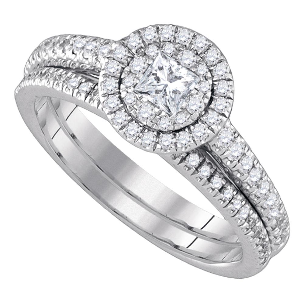 14kt White Gold Womens Princess Diamond Halo Bridal Wedding Engagement Ring Band Set 3/4 Cttw