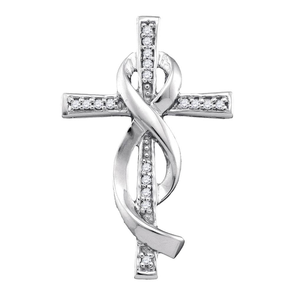 Ribbon Cross Pendant in White Gold with Diamonds, Christian Theme