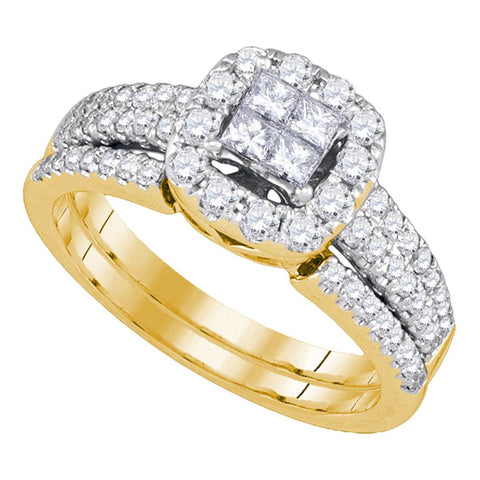 14kt Yellow Gold Womens Princess Diamond Bridal Wedding Engagement Ring Band Set 1.00 Cttw