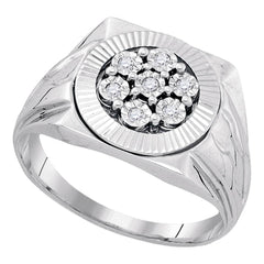 sterling silver mens round diamond flower cluster illusion set ring 1/10 cttw86617