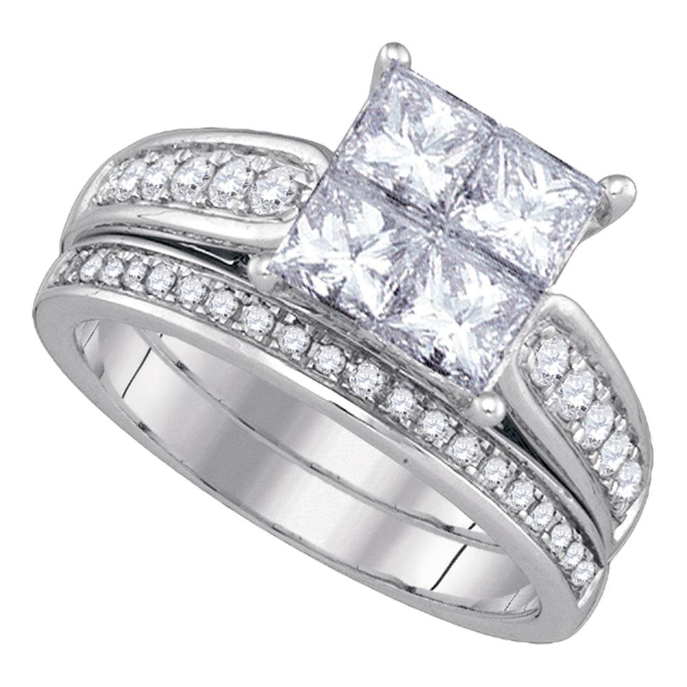 14k White Gold Princess Diamond Womens Luxury Quad Wedding Bridal Ring Set 1.00 Cttw