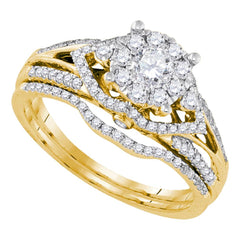 14kt yellow gold womens round diamond cluster bridal wedding engagement ring band set 3/4 cttw86755