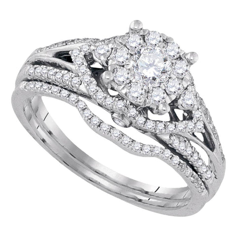 14kt White Gold Womens Round Diamond Cluster Bridal Wedding Engagement Ring Band Set 3/4 Cttw