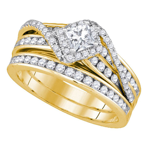 14kt Yellow Gold Womens Princess Diamond Bridal Wedding Engagement Ring Band Set 1-1/4 Cttw