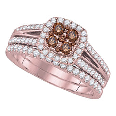 14kt yellow gold womens round brown diamond bridal wedding engagement ring band set 1.00 cttw86803
