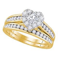 14kt yellow gold princess diamond heart bridal wedding engagement ring band set 1 1/4 cttw86819