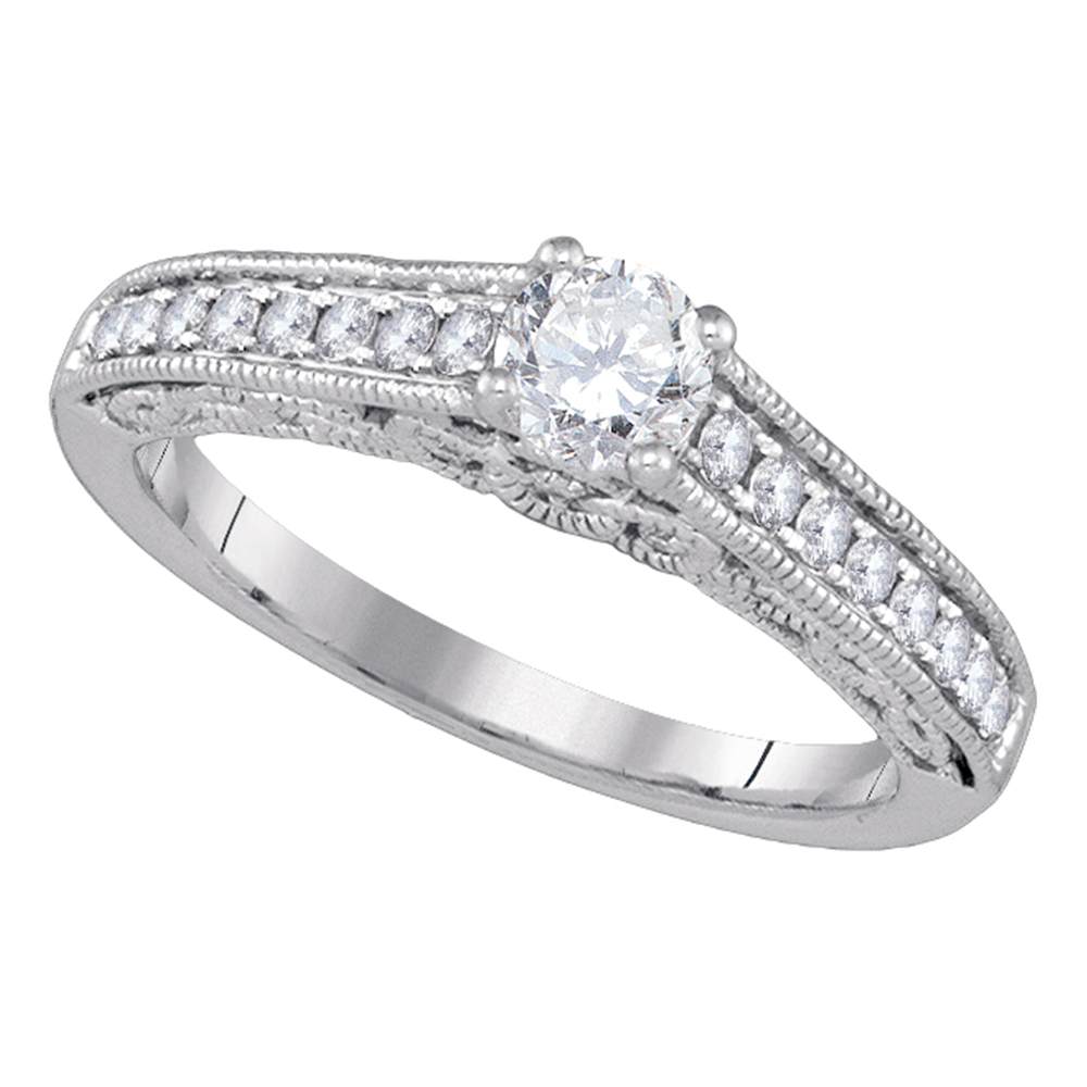 14kt White Gold Womens Round Diamond Solitaire Bridal Wedding Engagement Ring 5/8 Cttw