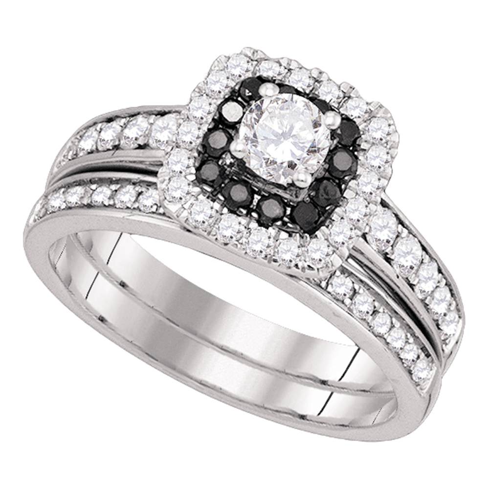 14kt White Gold Womens Round Diamond Halo Bridal Wedding Engagement Ring Band Set 1.00 Cttw