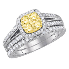 14kt white gold womens round yellow diamond bridal wedding engagement ring band set 1.00 cttw87736