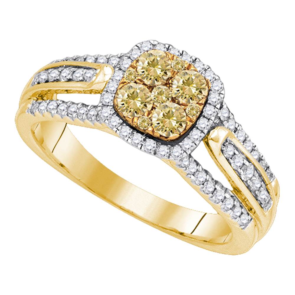 14kt Yellow Gold Womens Round Yellow Diamond Cluster Bridal Wedding Engagement Ring 3/4 Cttw