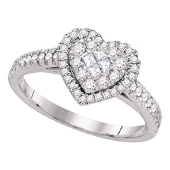 14kt white gold womens princess round diamond heart cluster ring 1/2 cttw87845