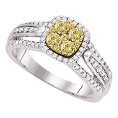 14kt white gold womens round yellow diamond cluster bridal wedding engagement ring 3/4 cttw87884