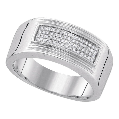 Sterling Silver Mens Round Diamond Rectangle Cluster Band Ring 1/6 Cttw