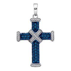 Blue Sapphire Inspired Cross Necklace, Sterling Silver Womens Pendant 1/4 Cttw