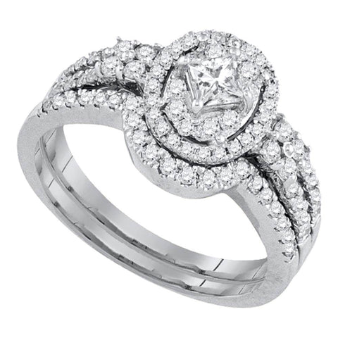 14kt White Gold Womens Diamond Princess Bridal Wedding Engagement Ring Band Set 7/8 Cttw