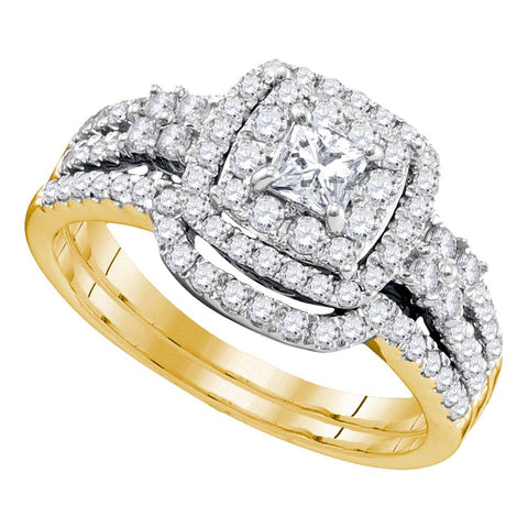 14k Yellow Gold Womens Princess Diamond Halo Bridal Wedding Engagement Ring Band Set 1 Cttw