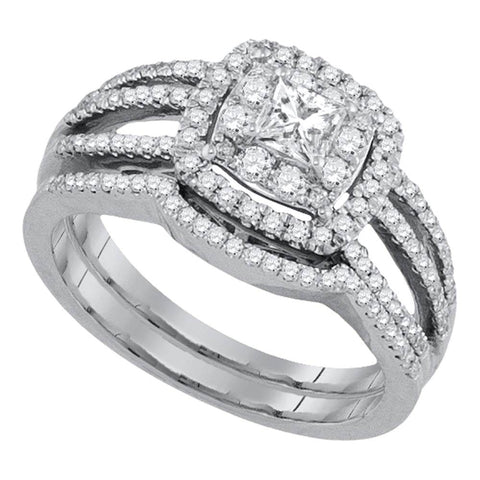 14k White Gold Princess Diamond Solitaire Womens Wedding Bridal Engagement Ring Set 7/8 Cttw