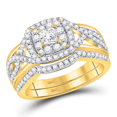 14kt yellow gold womens princess diamond bridal wedding engagement ring band set 7/8 cttw89819