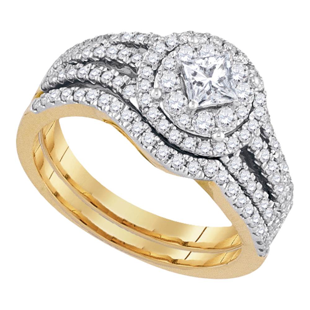 14kt Yellow Gold Womens Princess Diamond Solitaire Bridal Wedding Engagement Ring Band Set 1.00 Cttw